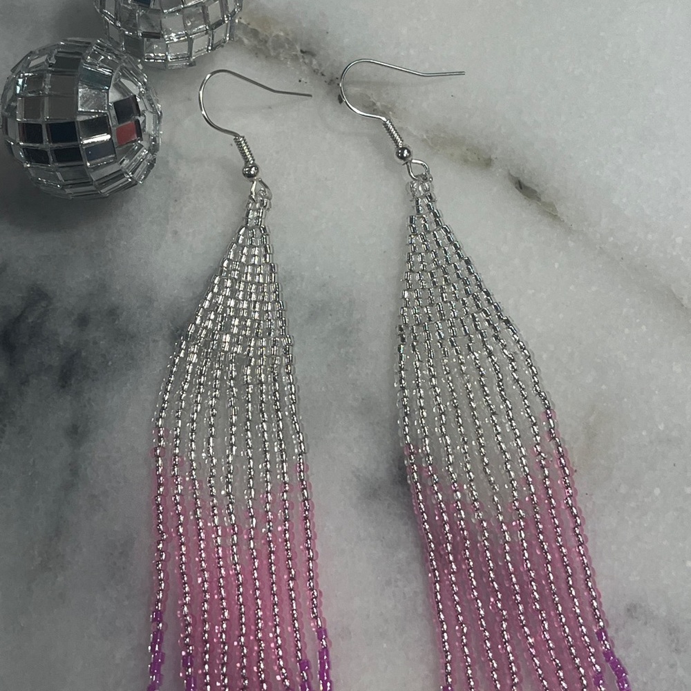 Elegant Silver and Pink Ombre Earrings